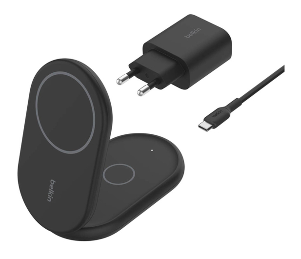 BELKIN Magnetyczna podstawka ładująca BOOSTCHARGE 2w1 Qi2 15W czarna składana WIZ028vfBK - 1330464 - zdjęcie